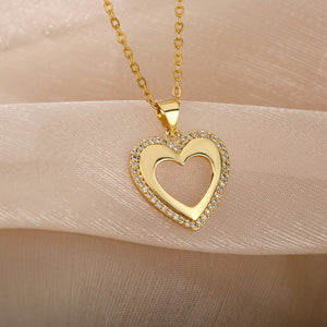 Women stainless steel, Hollow-Out Heart Pendant Choker Necklace ,Wedding Jewelry