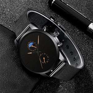 2022 Luxury Mens Watches Black Stainless Steel Mesh Belt Quartz Wrist Watch Men Business Casual Leather Watch