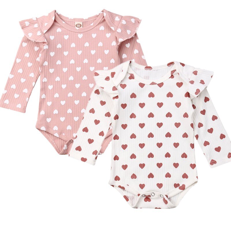 0-24M Toddler Newborn Infant Baby Girls Clothes Peach Heart Ruffle Jumpsuit Knitting Bodysuit Autumn Outfit