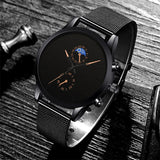 2022 Luxury Mens Watches Black Stainless Steel Mesh Belt Quartz Wrist Watch Men Business Casual Leather Watch