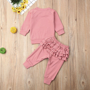 0-3 Years 2PCS Kid Baby Girl Clothes Set Print Rainbow Long Sleeve Cotton Soft Tops+Ruffle Pants Outfit Set