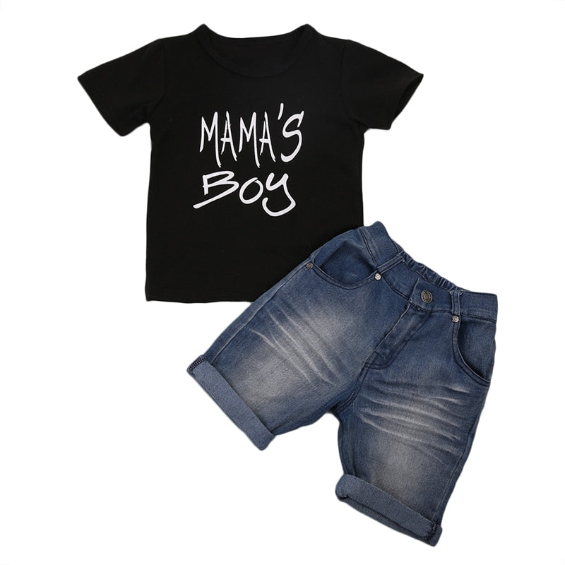 1 - 6 T Toddler Fashion Kids Baby Boys 1-6T Clothing Set Short Sleeve T Shirt Top Denim Short Pants Summer Outfits