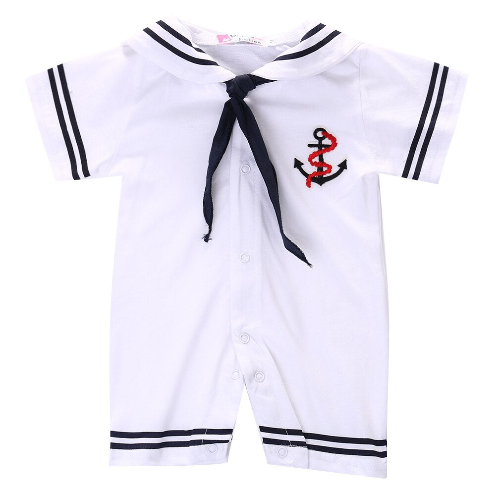 Newborn Baby Boy 0-18M Romper Clothes Short Sleeve Sailor Romper White Jumpsuit Clothes