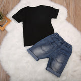 1 - 6 T Toddler Fashion Kids Baby Boys 1-6T Clothing Set Short Sleeve T Shirt Top Denim Short Pants Summer Outfits