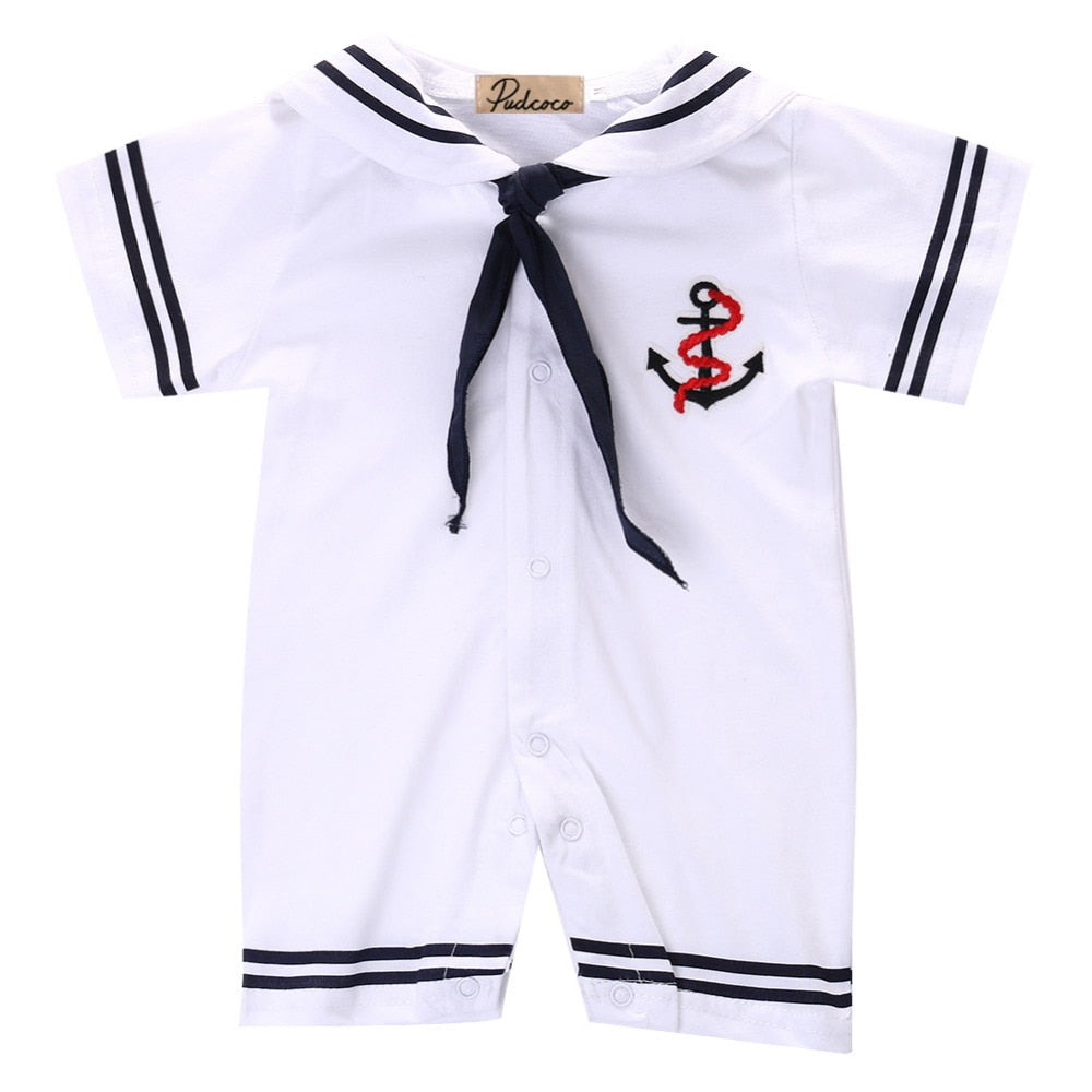 Newborn Baby Boy 0-18M Romper Clothes Short Sleeve Sailor Romper White Jumpsuit Clothes