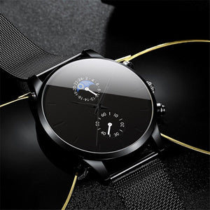 2022 Luxury Mens Watches Black Stainless Steel Mesh Belt Quartz Wrist Watch Men Business Casual Leather Watch