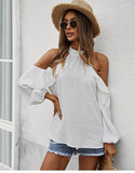 Spring New Sexy Halter Blouses Women Casual Ruffles Shirt Strapless Shirt Ladies All Match Solid Long Sleeve Tops 2022 New