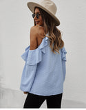 Spring New Sexy Halter Blouses Women Casual Ruffles Shirt Strapless Shirt Ladies All Match Solid Long Sleeve Tops 2022 New