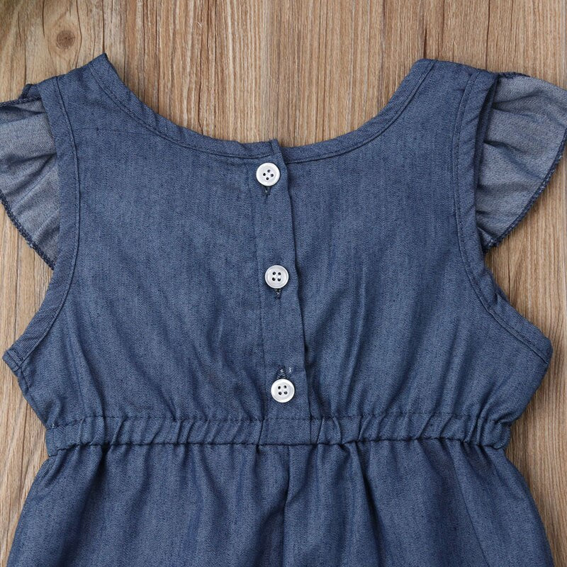 New 0-4Y Newborn Toddler Baby Girls Denim Romper Ruffles Short Sleeve Elastic Waist Blue Jumpsuits Clothes