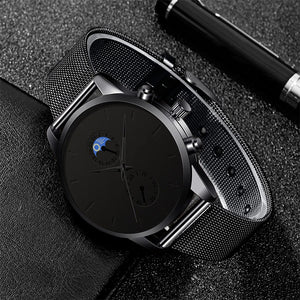 2022 Luxury Mens Watches Black Stainless Steel Mesh Belt Quartz Wrist Watch Men Business Casual Leather Watch