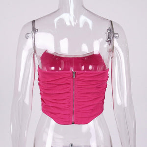 Women Sleeveless, Strapless Bustier Corset, Crop Tops, Female Mesh Backless , Tops Zipper