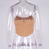 Women Sleeveless, Strapless Bustier Corset, Crop Tops, Female Mesh Backless , Tops Zipper