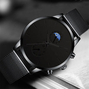 2022 Luxury Mens Watches Black Stainless Steel Mesh Belt Quartz Wrist Watch Men Business Casual Leather Watch