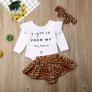 0-24M baby girl 3PCS Newborn Baby Girl Autumn Clothes Set Ruffle Romper Top Patchwork Leopard Skirts Fall Outfits