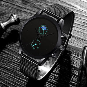 2022 Luxury Mens Watches Black Stainless Steel Mesh Belt Quartz Wrist Watch Men Business Casual Leather Watch