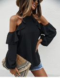 Spring New Sexy Halter Blouses Women Casual Ruffles Shirt Strapless Shirt Ladies All Match Solid Long Sleeve Tops 2022 New