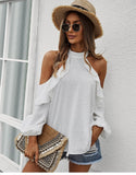 Spring New Sexy Halter Blouses Women Casual Ruffles Shirt Strapless Shirt Ladies All Match Solid Long Sleeve Tops 2022 New