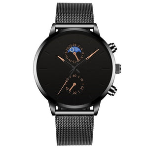 2022 Luxury Mens Watches Black Stainless Steel Mesh Belt Quartz Wrist Watch Men Business Casual Leather Watch