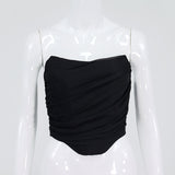 Women Sleeveless, Strapless Bustier Corset, Crop Tops, Female Mesh Backless , Tops Zipper