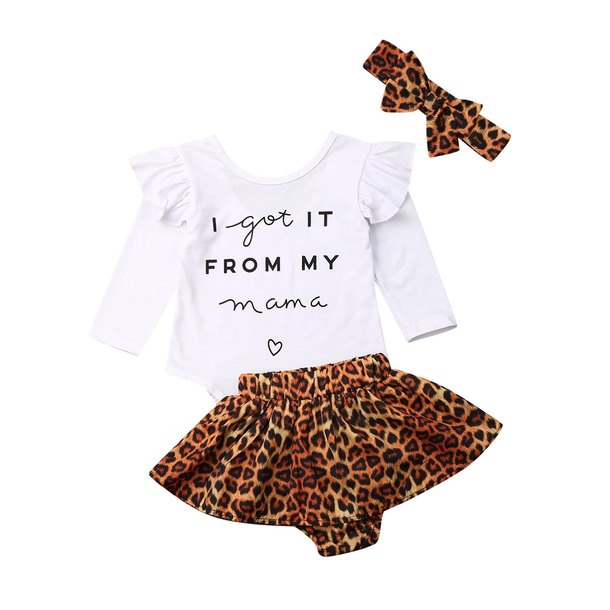 0-24M baby girl 3PCS Newborn Baby Girl Autumn Clothes Set Ruffle Romper Top Patchwork Leopard Skirts Fall Outfits