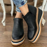 Women Ankle Boots Soild Color Side Zipper, Ladies Casual Boots Wedges Low Top Round Toe