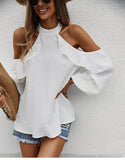 Spring New Sexy Halter Blouses Women Casual Ruffles Shirt Strapless Shirt Ladies All Match Solid Long Sleeve Tops 2022 New