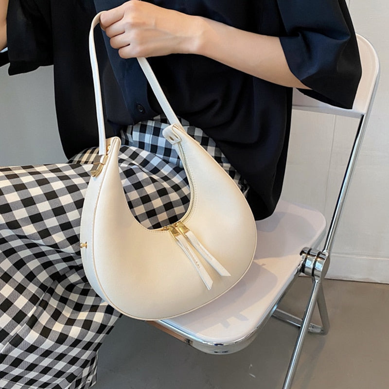 Lady Fashion Shoulder Bags Solid Half-moon Soft Crossbody Bag