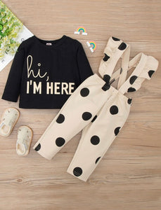 Baby Slogan Graphic Tee & Polka Dot Jumpsuit