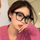 53179 Retro Simple Large Frame Anti-Blue Light Glasses Square Brand Men Women Solid Color Prescription Frame