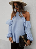 Spring New Sexy Halter Blouses Women Casual Ruffles Shirt Strapless Shirt Ladies All Match Solid Long Sleeve Tops 2022 New