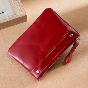 New 2023 Oil Wax Leather Fashion Women&#39;s Coin Purse Riveted Fashion Genuine Leather Purses