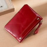 New 2023 Oil Wax Leather Fashion Women&#39;s Coin Purse Riveted Fashion Genuine Leather Purses