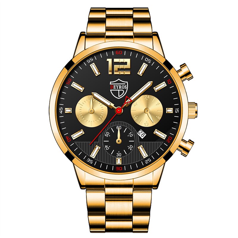 Fashion Mens Watches Luxury Black Stainless Steel Quartz Watch for Men Business Leather Sports Calendar Clock reloj hombre