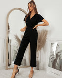 Women 2021 New Spring Summer Jumpsuit Short Sleeve V Neck Sexy One Piece Pants For Ladies Causal Fashion High Waist Jumpsuits