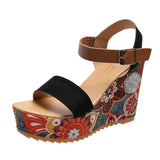 Summer Woman Pumps Ethnic 10cm Women Sandals Floral-cloth Wedges Shoes Ladies Party High Heels 2022 Thick Platform Female Heels