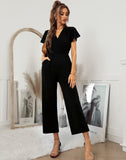 Women 2021 New Spring Summer Jumpsuit Short Sleeve V Neck Sexy One Piece Pants For Ladies Causal Fashion High Waist Jumpsuits