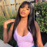 Straight Wig With Bangs Fringe Straight Human Hair Wig For Women Brazilian Hair Bangs Wig Full Machine Made Remy Hair Glueless