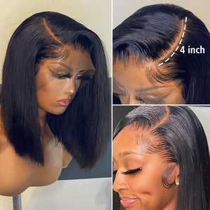 Bone Straight Bob Wig 13x4 Lace Front Human Hair Wigs, Brazilian Short Bob Wig Pre Plucked Straight Human Hair Lace Frontal Wigs