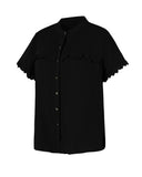 Summer Single Breasted Blouses Women Cotton 2022 New Short Sleeve Loose O Neck Fashion Sexy Shirt Top Casual