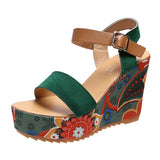 Summer Woman Pumps Ethnic 10cm Women Sandals Floral-cloth Wedges Shoes Ladies Party High Heels 2022 Thick Platform Female Heels