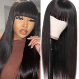 Straight Wig With Bangs Fringe Straight Human Hair Wig For Women Brazilian Hair Bangs Wig Full Machine Made Remy Hair Glueless