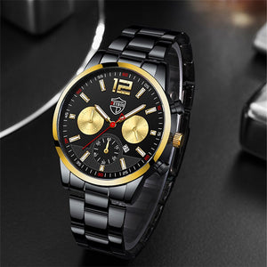 Fashion Mens Watches Luxury Black Stainless Steel Quartz Watch for Men Business Leather Sports Calendar Clock reloj hombre