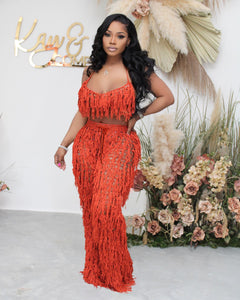 Beach Knit Crochet Tassel Women&#39;s Set Halter Neck Crop Top + Wide Leg Pants Suit 2023 Two 2 Piece Set Outfit Tracksuit