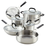 Kitchen Aid Stainless Steel 10 Pieces Brushed Cookware Set , Cooking Pots Set Non Stick Cooking Pot Set