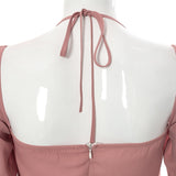 Woman Elegant Baby Pink Cutout Halter Mini Dress 2022 Club Party Sexy Drawstring Mesh Ruched Dresses Clothes