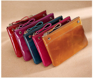 New 2023 Oil Wax Leather Fashion Women&#39;s Coin Purse Riveted Fashion Genuine Leather Purses