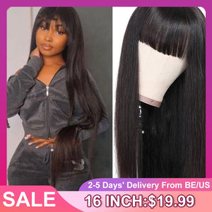 Straight Wig With Bangs Fringe Straight Human Hair Wig For Women Brazilian Hair Bangs Wig Full Machine Made Remy Hair Glueless