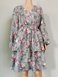 Women #39;s Spring Fall V Neck Long Sleeve Floral A Line Dress For Ladies Fashion Puff Sleeve Printed All Match Waist Dress