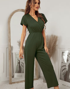 Women 2021 New Spring Summer Jumpsuit Short Sleeve V Neck Sexy One Piece Pants For Ladies Causal Fashion High Waist Jumpsuits