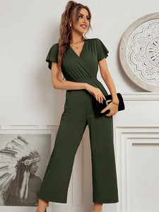 Women 2021 New Spring Summer Jumpsuit Short Sleeve V Neck Sexy One Piece Pants For Ladies Causal Fashion High Waist Jumpsuits